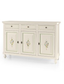 MOBILI 2G - MADIA CREDENZA 3 ANTE NAPOLETANA BIANCO CON DECORI E PROFILI VERDI L.150 P.43 H.98