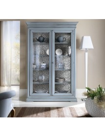 MOBILI 2G - VETRINA 2 PORTE SHABBY CHIC AZZURRO IN LEGNO L.145 x P.50 H.215