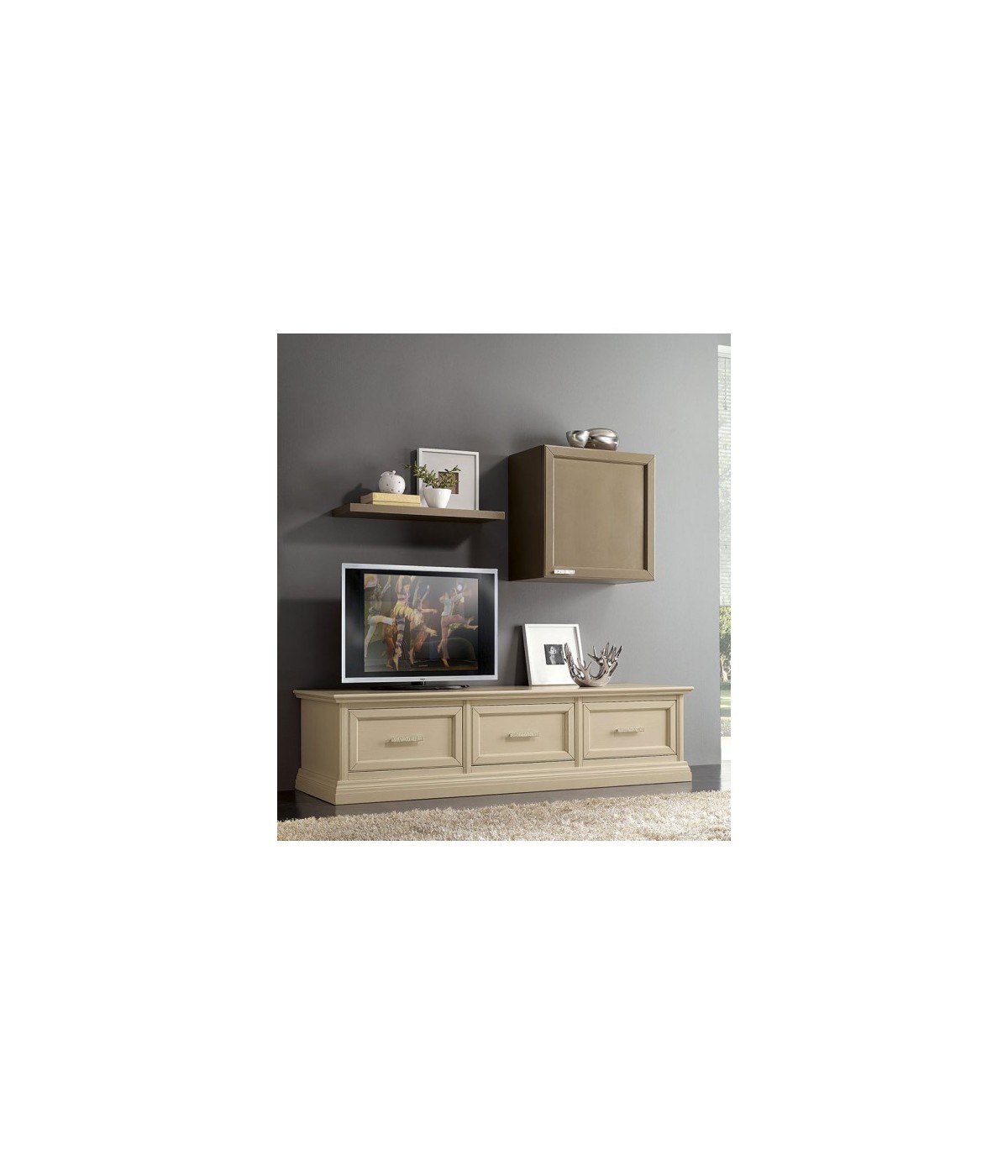 MOBILI 2G - PARETE ATTREZZATA PORTA TV IN LEGNO BEIGE/TORTORAL.187