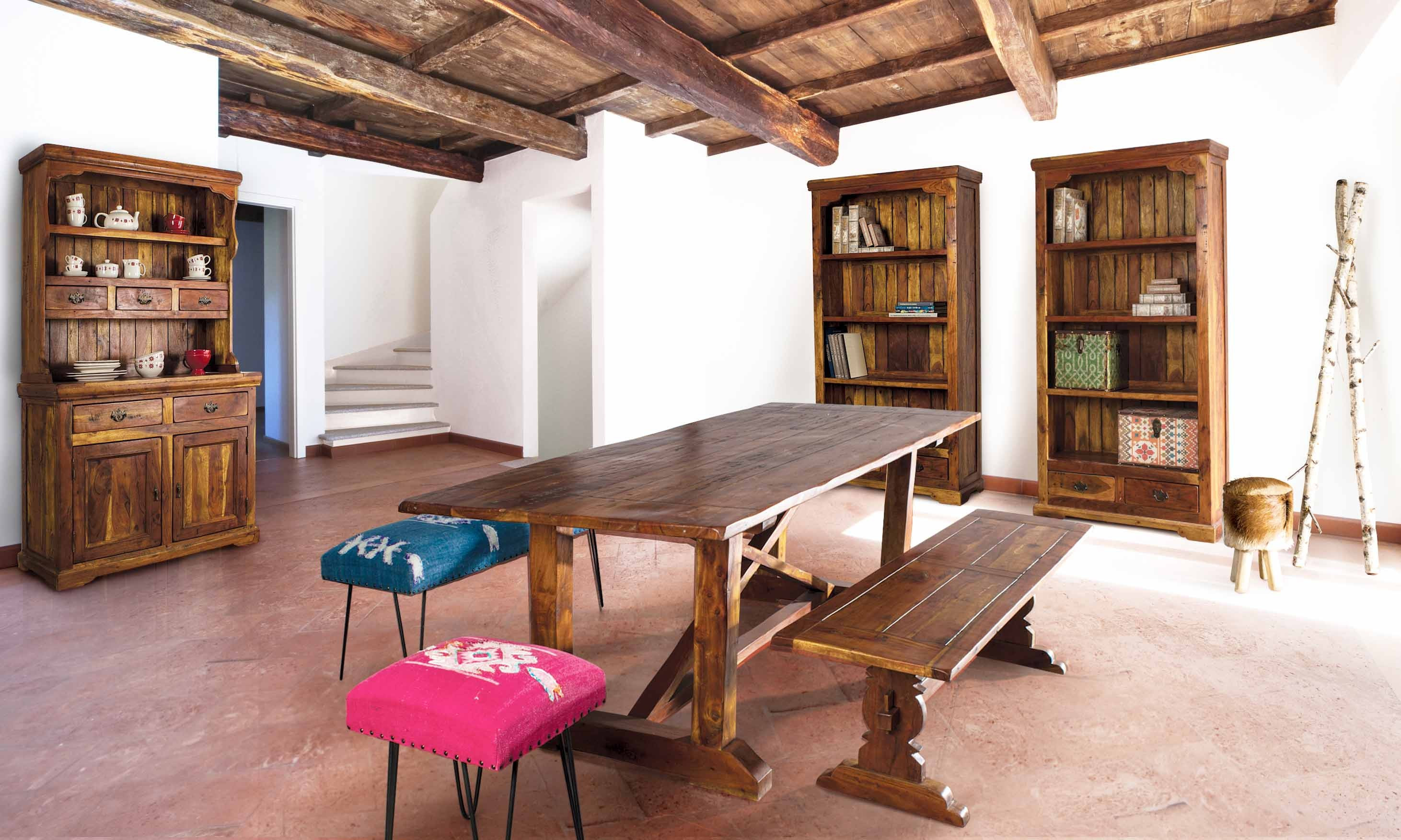 Libreria Grande in Legno Massello con Ruote Country Rustico - 5