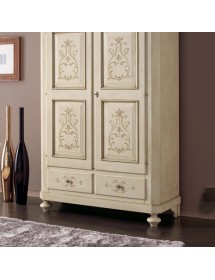 MOBILI 2G - Armadio 2 porte 2 cassetti in legno finitura avorio L.135 x P.63 H.203