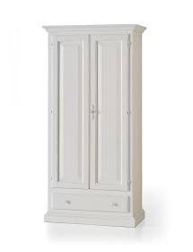 MOBILI 2G - ARMADIO CLASSICO IN LEGNO 2 PORTE SHABBY BIANCO 90X45X180