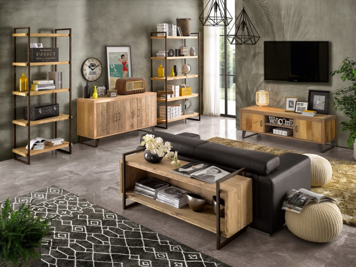 MOBILI 2G - MADIA CREDENZA 3 ANTE INDUSTRIAL IN LEGNO MASSELLO 152X