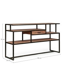 MOBILI 2G - CONSOLLE INDUSTRIAL IN LEGNO E ACCIAIO L.130 P.35 H.74