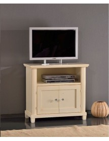 MOBILI 2G - PORTA TV IN LEGNO ARTE POVERA SHABBY AVORIO L.87 P.40 H.82 vista frontale