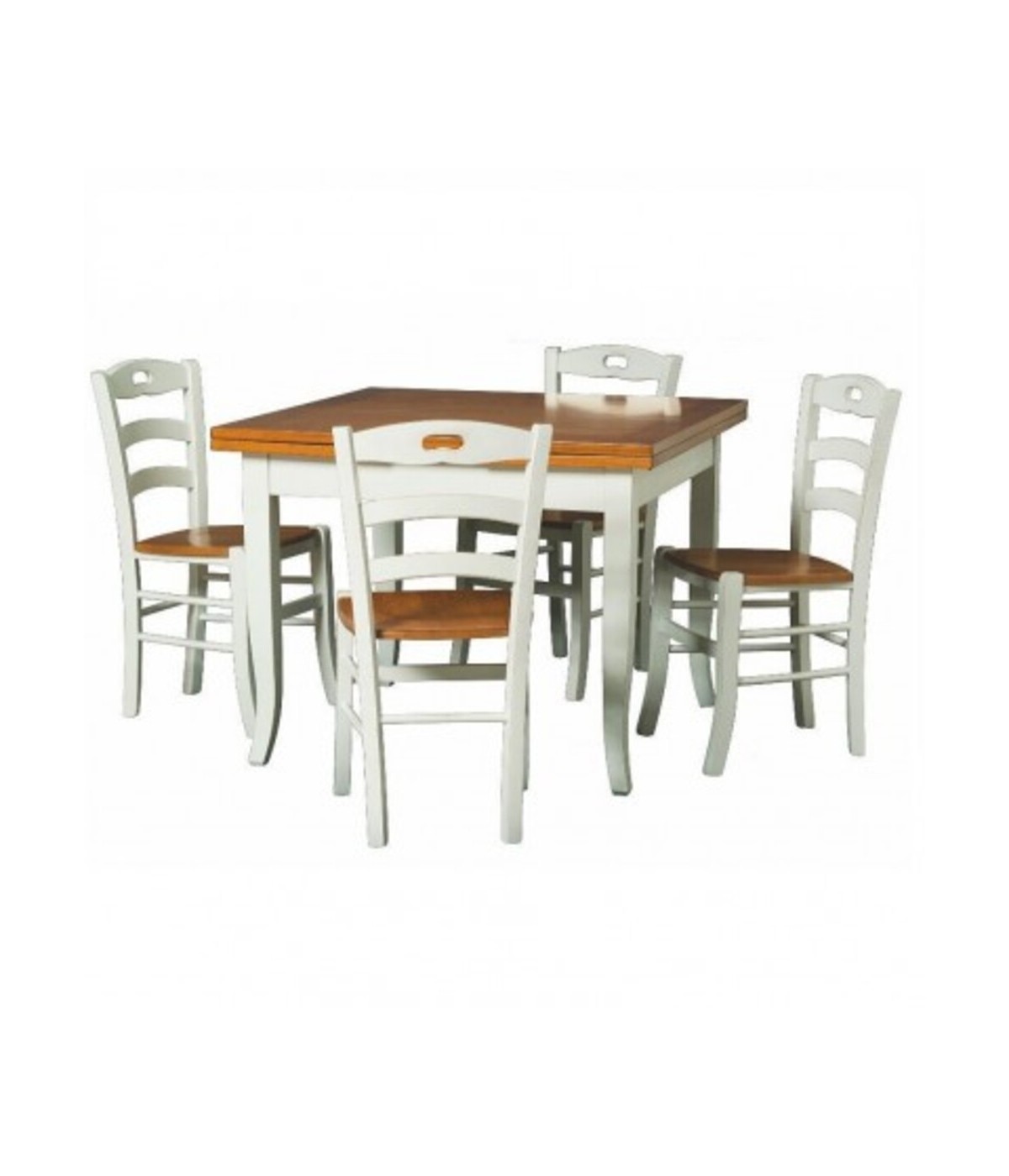 MOBILI 2G - Set tavolo legno 90x90 allungabile bicolore + 4 sedie l