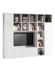MOBILI 2G - Libreria porta Tv moderna frassino bianco L261 P30 H218 vista laterale