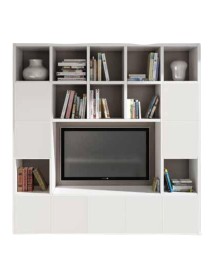 MOBILI 2G - Libreria moderna porta Tv bianco Soggiorno L218 P30 H218 vista frontale
