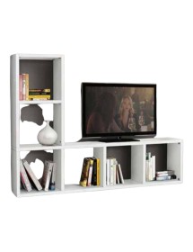 MOBILI 2G - Libreria porta Tv moderna bianco frassino l.175 p.30 h.132 vista laterale