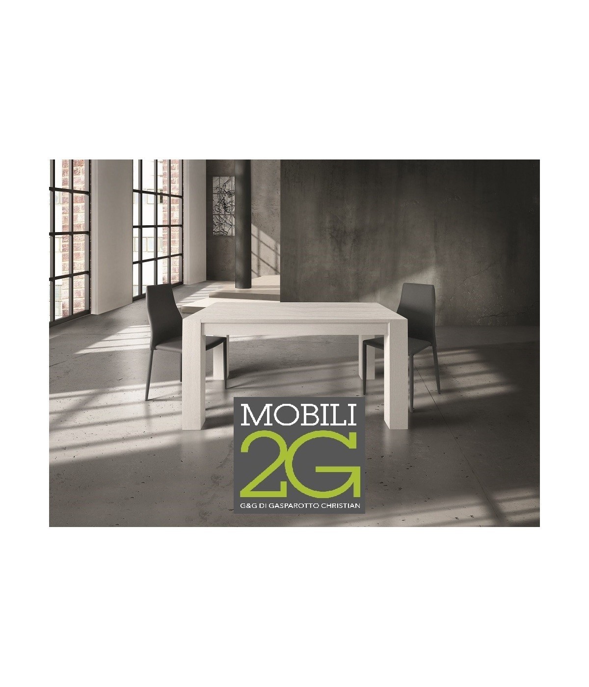 MOBILI 2G - TAVOLO RETTANGOLARE ALLUNGABILE ROVERE LACCATO BIANCO L.180 P.90