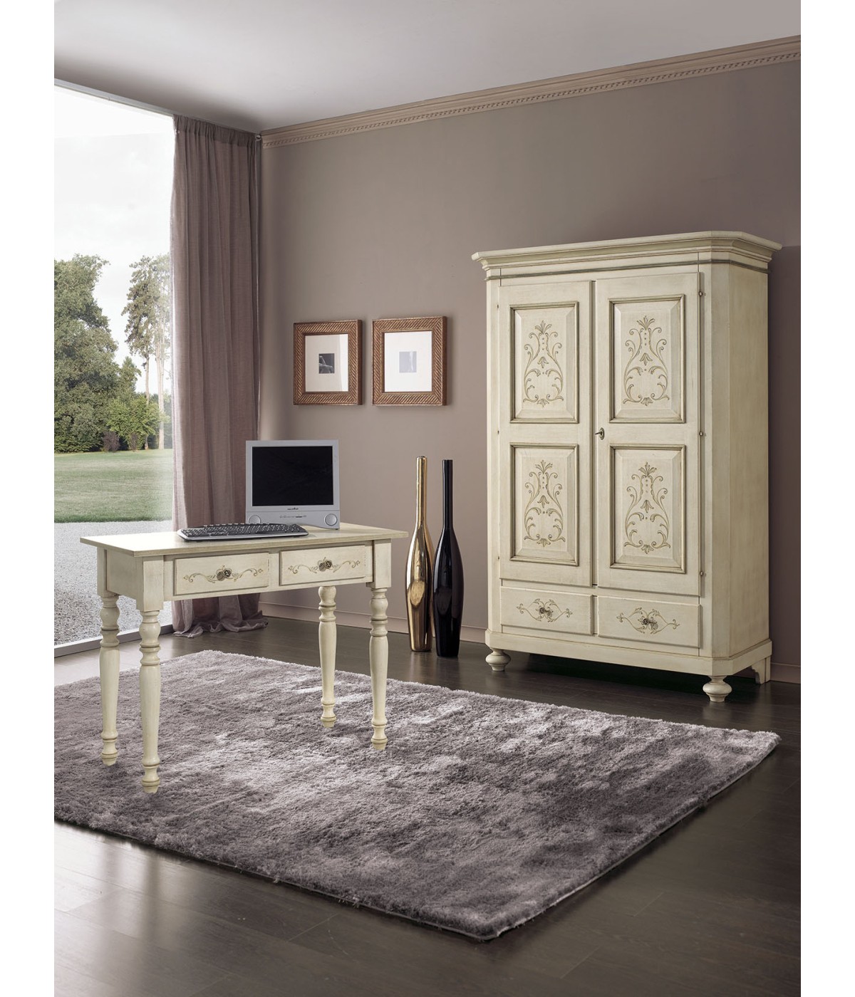 MOBILI 2G - Armadio 2 porte classico in legno avorio shabby 135x63x203