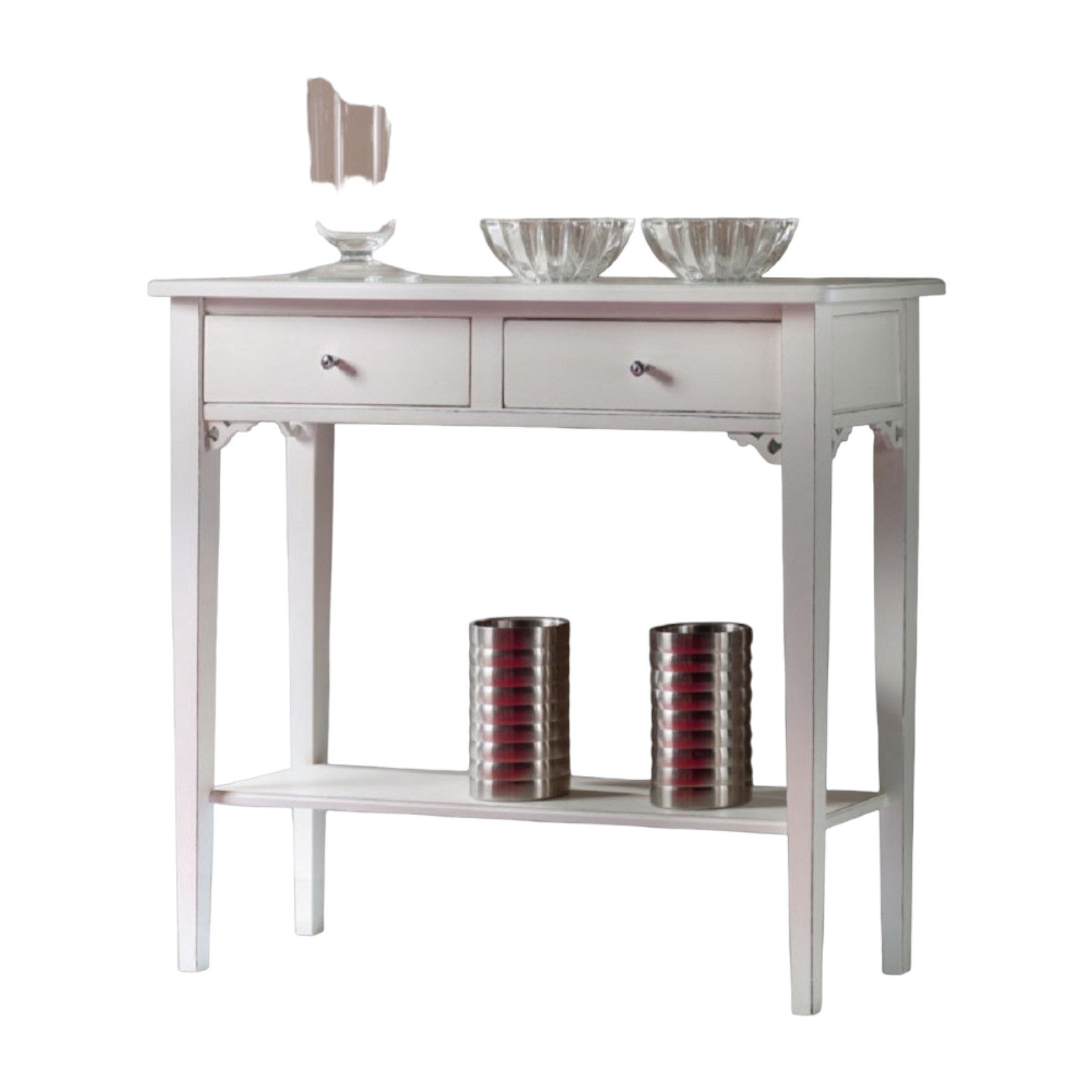 MOBILI 2G - CONSOLLE SHABBY 2 CASSETTI IN LEGNO BIANCO CONSUMATO L.