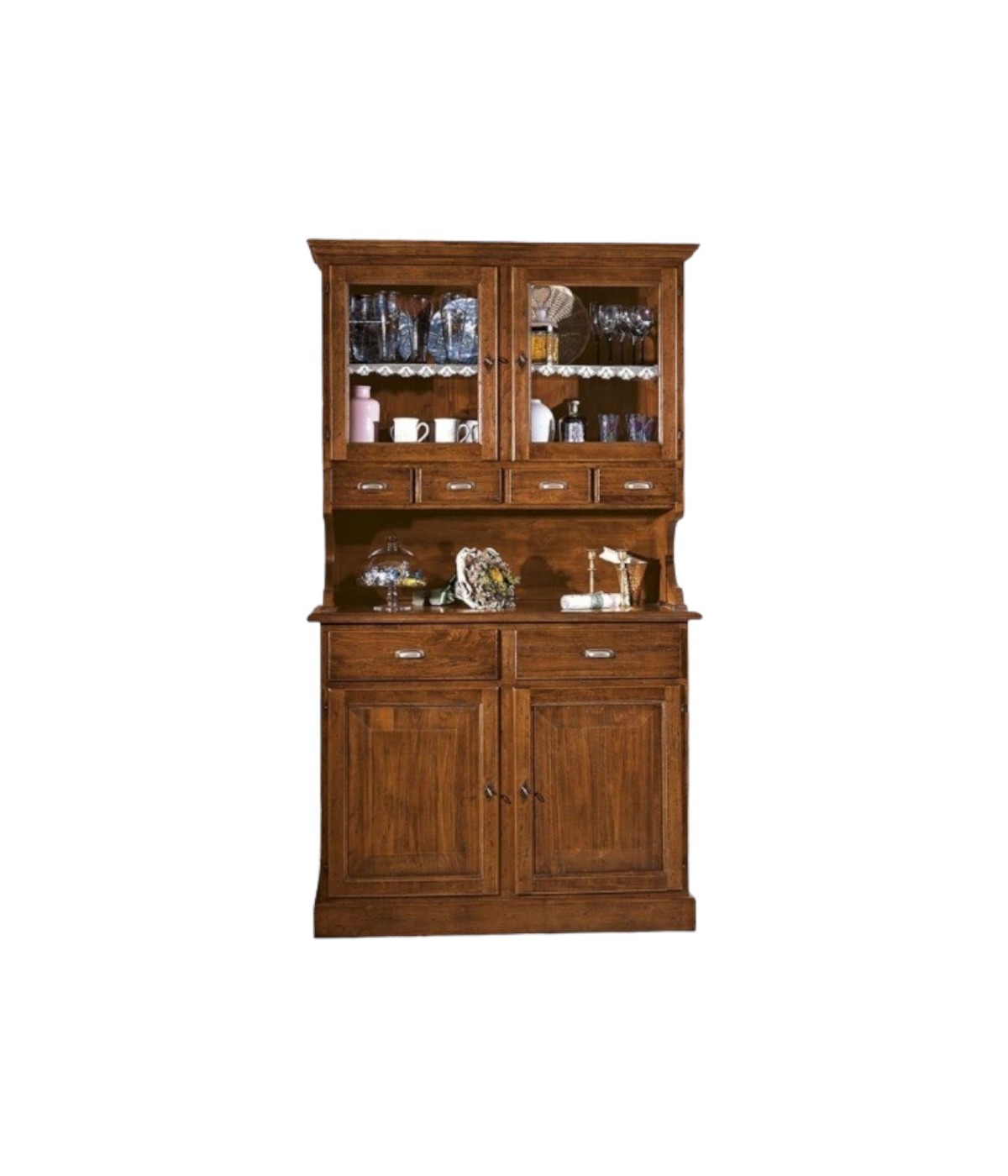 MOBILI 2G - Cristalliera in legno massello 4 porte 6 cassetti  arte povera l.120 p.51 h.211