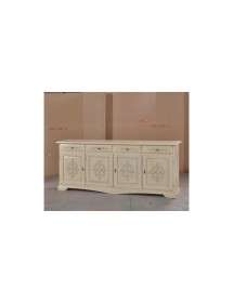 MOBILI 2G - MADIA CREDENZA CLASSICA 4 ANTE LEGNO AVORIO PENNELLATO E DECORI 205x42x85 vista frontale