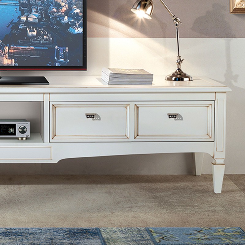 MOBILE PORTA TV IN LEGNO SHABBY CHIC BIANCO 2 ANTE 1 CASSETTO 1 VANO