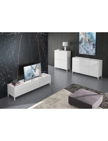 MOBILI 2G - MADIA MODERNA 2 ANTE 3 CASSETTI BIANCO LUCIDO 210X43X86