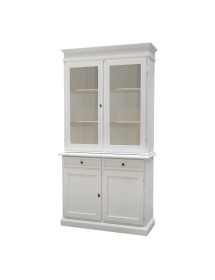 MOBILI 2G - CRISTALLIERA 2 PORTE ARTE POVERA LEGNO SHABBY BIANCO 105X42X206 vista frontale