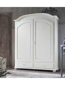 MOBILI 2G - ARMADIO IN LEGNO CLASSICO 4 ANTE SHABBY BIANCO 300X68X255