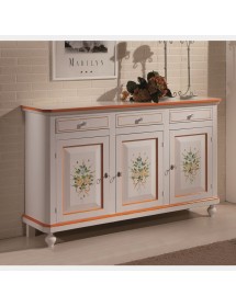 MOBILI 2G - MADIA CREDENZA NAPOLETANA 3 PORTE BIANCO DECORI  L.150 P.43 H.98 vista frontale