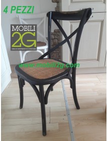 MOBILI 2G - SET 2 Sedie Cross Bistrot  vintage Nero in Olmo seduta rivestita naturale vista frontale