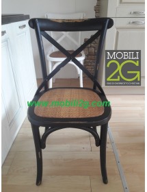 MOBILI 2G - SET 2 Sedie Cross Bistrot  vintage Nero in Olmo seduta rivestita naturale vista frontale