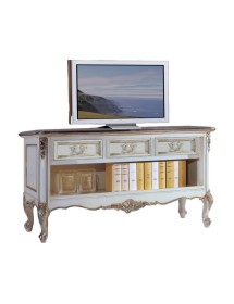 MOBILI 2G - Porta tv classico 3 cassetti legno shabby bianco argento 164x51x56 vista frontale