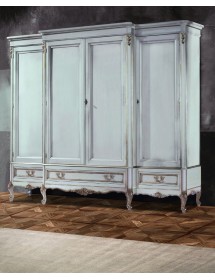 MOBILI 2G - Armadio 4 porte Classico Legno Shabby Bianco Argento 252x60x242 vista frontale