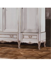 MOBILI 2G - Armadio 4 porte Classico Legno Shabby Bianco Argento 252x60x242 vista frontale cassetti e gambe