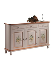 MOBILI 2G - MADIA CREDENZA NAPOLETANA 3 PORTE BIANCO DECORI  L.150 P.43 H.98 vista frontale