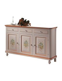 MOBILI 2G - MADIA CREDENZA NAPOLETANA 3 PORTE BIANCO DECORI  L.150 P.43 H.98 vista frontale