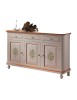 MOBILI 2G - MADIA CREDENZA NAPOLETANA 3 PORTE BIANCO DECORI  L.150 P.43 H.98 vista frontale