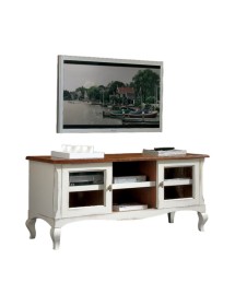 MOBILI 2G -  Porta Tv 2 porte scorrevoli Shabby legno bianco Consumato 146X50x65 VISTA FRONTALE