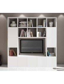 MOBILI 2G - Libreria moderna porta Tv bianco Soggiorno L218 P30 H218