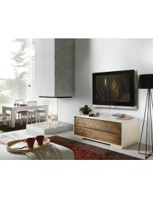 MOBILI 2G - Porta tv  in legno massello shabby laccato 2 cassetti 130x54 55 VISTA LATERALE