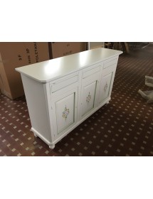 MOBILI 2G - CRISTALLIERA 3 ANTE NAPOLETANA ARTE POVERA BIANCO DECORI L.150 P.43 H.208 vista laterale credenza