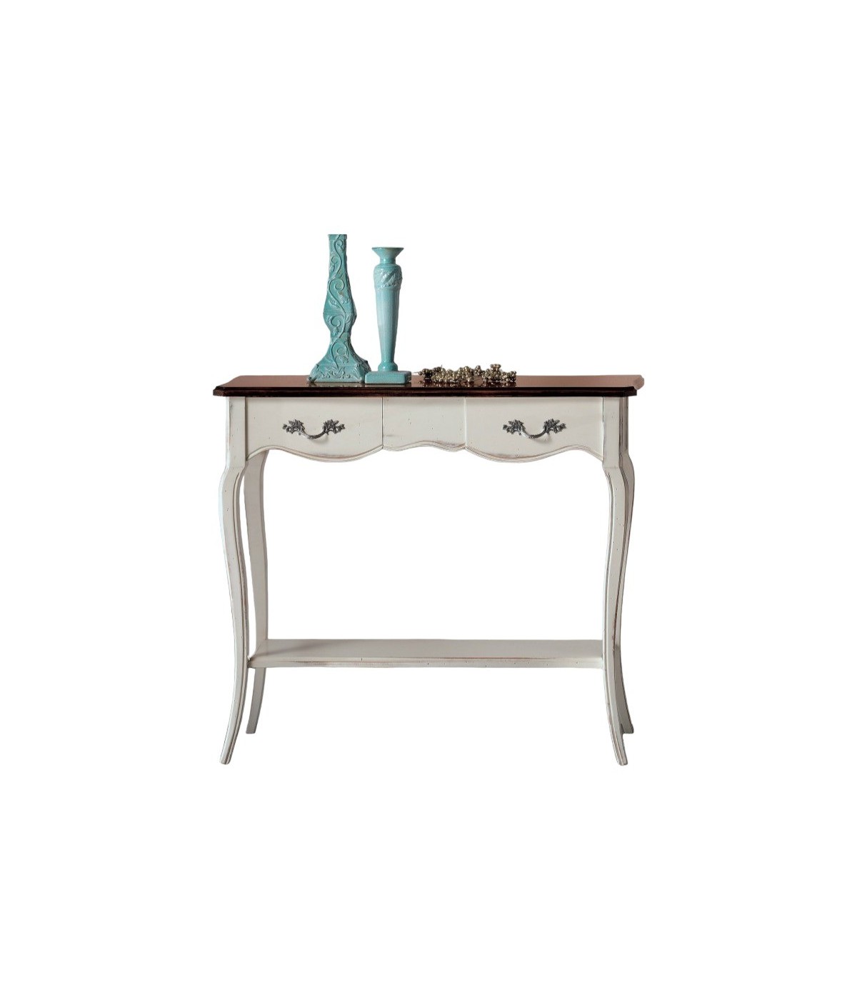 MOBILI 2G - Consolle classica 2 cassetti legno bianco shabby bicolo