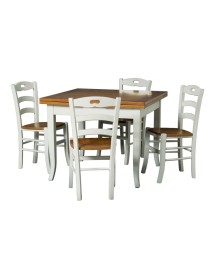 MOBILI 2G - Set tavolo legno 80x80 allungabile bicolore + 4 sedie legno seduta legno bicolore vista frontale