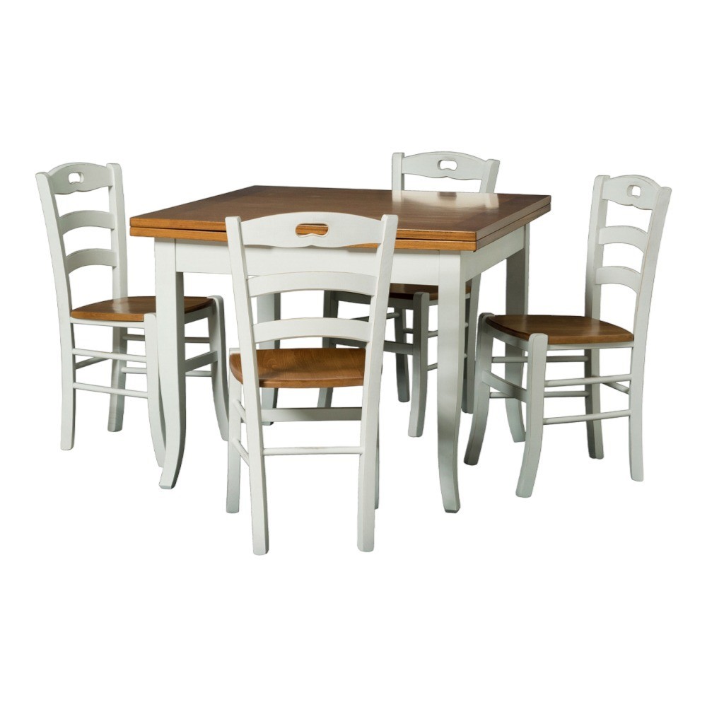 MOBILI 2G - Set tavolo legno 100x100 allungabile bicolore + 4 sedie