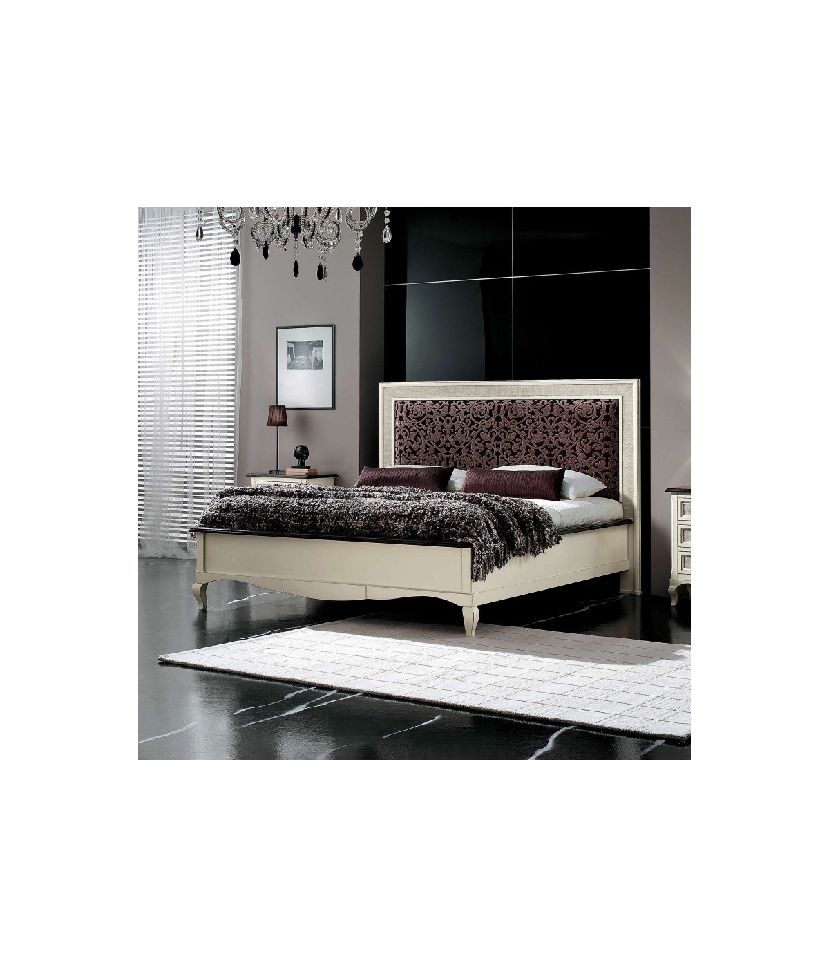 MOBILI 2G - LETTO MATRIMONIALE SAGOMATO SHABBY CHIC BIANCO LEGNO MA