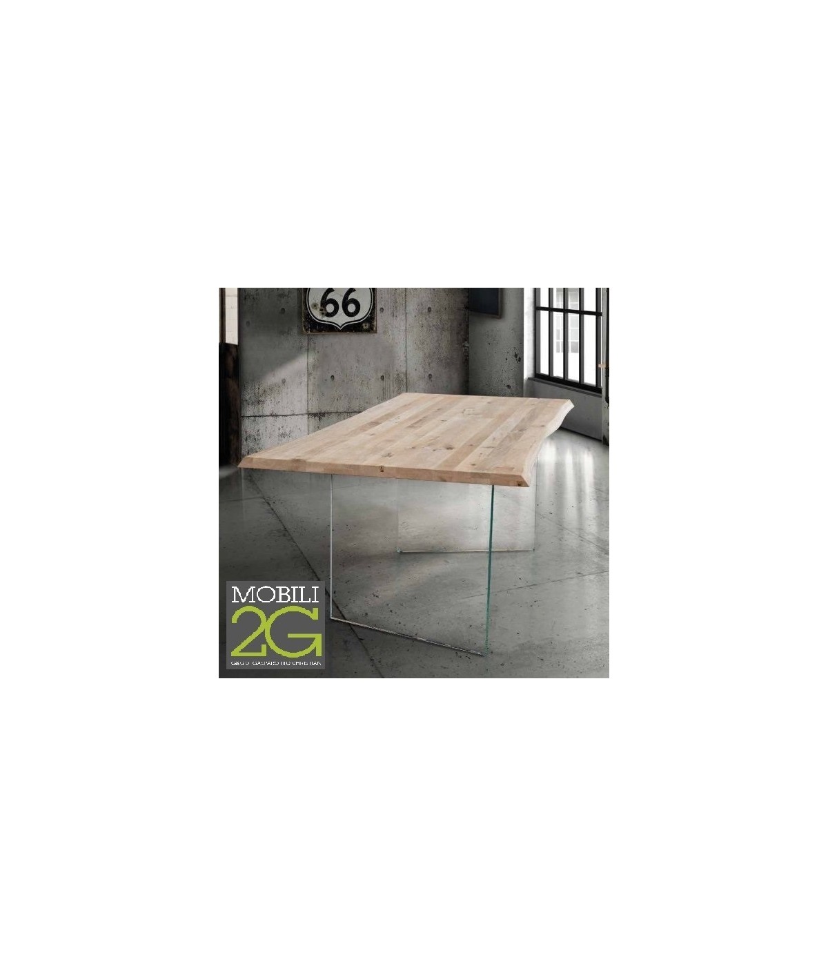 MOBILI 2G - TAVOLO FISSO IN LEGNO ROVERE MASSELLO 250x100  spessore 4 cm E GAMBE IN VETRO