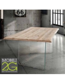 MOBILI 2G - TAVOLO FISSO IN LEGNO ROVERE MASSELLO 250x100  spessore 4 cm E GAMBE IN VETRO