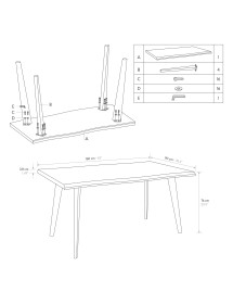 MOBILI 2G - Tavolo fisso rettangolare legno rovere rustico 160x90x76 vista frontale montaggio