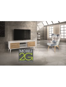 MOBILI 2G - PORTA TV IN LEGNO ABETE SPAZZOLATO NATURALE/BIANCO 160X45X55