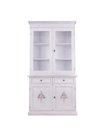 MOBILI 2G - Cristalliera 2 porte shabby legno bianco anticato noce 105X42X205 VISTA FRONTALE