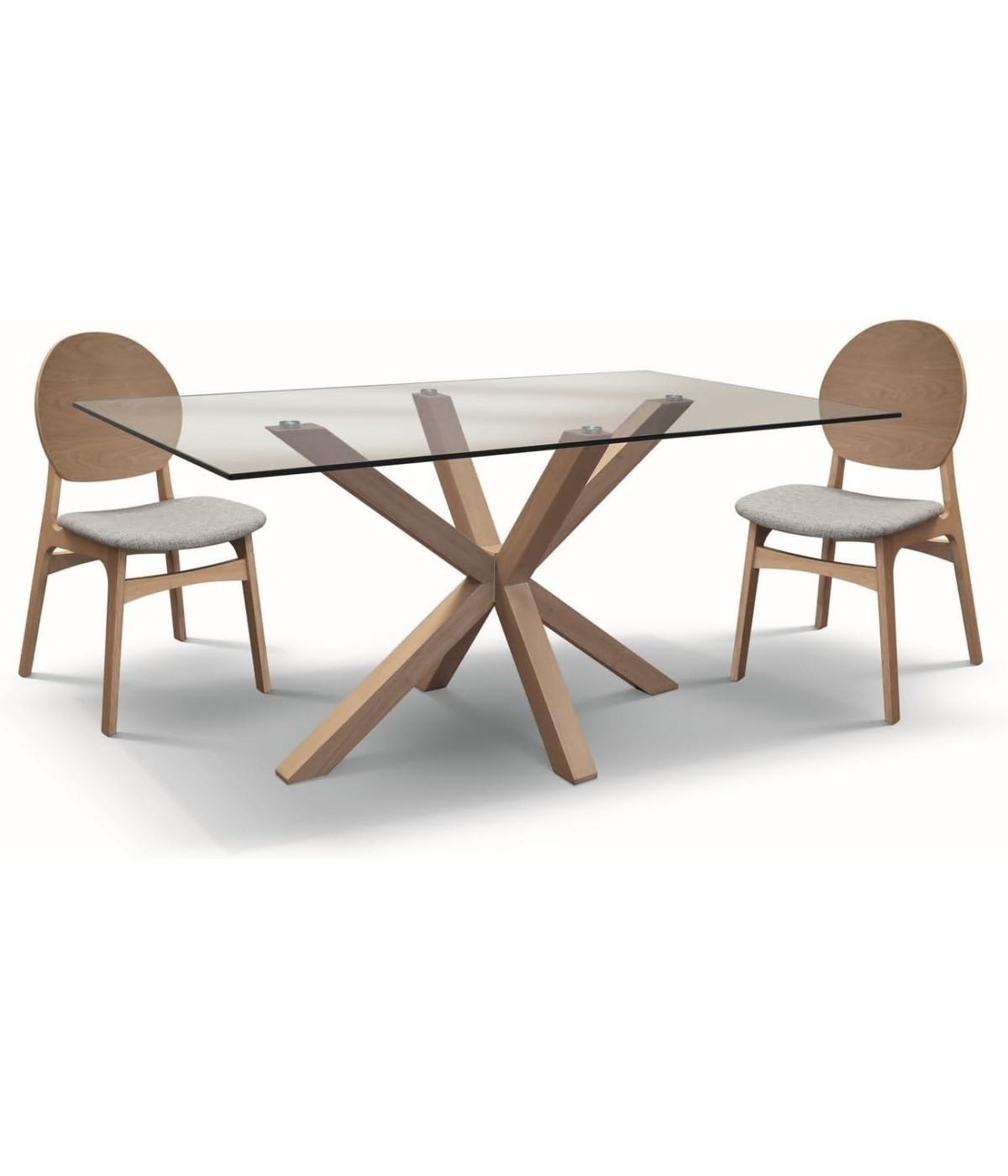 MOBILI 2G - Set tavolo moderno legno e vetro con 4 sedie imbottite vista frontale tavolo