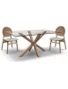 MOBILI 2G - Set tavolo moderno legno e vetro con 4 sedie imbottite vista frontale tavolo