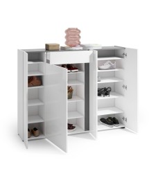 MOBILI 2G - Scarpiera moderna 4 ante 1 cassetto antracite bianco lucido 149x34x115 vista frontale aperta