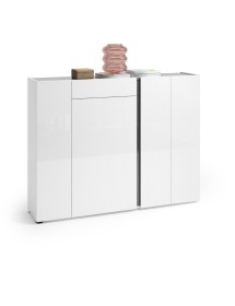 MOBILI 2G - Scarpiera moderna 4 ante 1 cassetto antracite bianco lucido 149x34x115 vista frontale