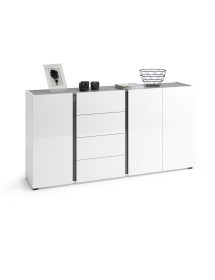 MOBILI 2G - Madia moderna 3 ante 4 cassetti antracite bianco lucido 180x38x92 vista frontale