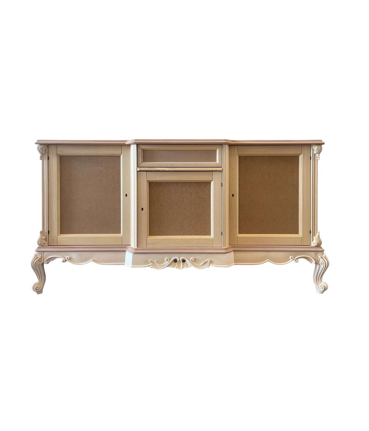 MOBILI 2G - Credenza 3 porte 1 cassetto classica barocco Legno grezzo 174x60x92 vista frontale